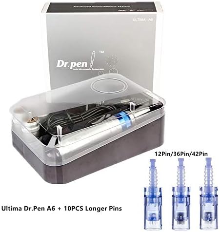 Dr. Pen Ultima A6 Rechargeable Therapy Professional Device with Replacement Parts Pack - for Scars, Acne, Wrinkles, Spot Removal, Hydrating, Brighting (with 10 x Trial Outfit Cartridges)