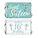 Blue and Silver Sweet 16 Birthday Party Mini Chocolate Candy Bar Wrappers, Blue Sweet Sixteen Party Favor Stickers - 45 Count