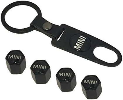 AEMULUS Combo Set Black Tire Stem Valve Caps and Black Keychain Tire Decoration For Car Auto Mini Cooper