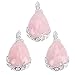 3 PCS Rose Quartz Crystal Pendant Natural Teardrop Gem Charm Bulk for Jewelry Making