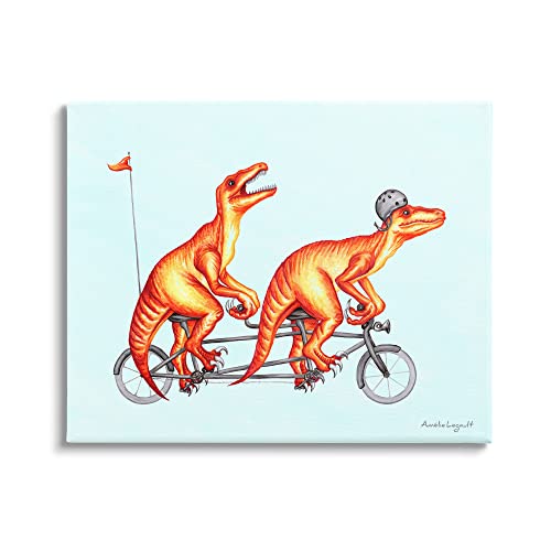 Stupell Industries Whimsical Red T-Rex Dinosaurs Riding Tandem Bicycle, Design…