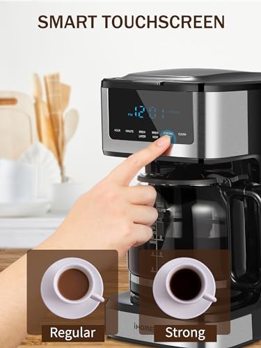 Coffee Maker, Programmable Drip Coffee Maker 12 Cup, Regular & Strong Brew Drip Coffee Machine with Iced Coffee Function for Home and Office, Black & Stainless Steel (Black. Sliver)
