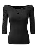 Vivalace Womens Beautiful Lace Sleeve Twist Front Off Shoulder Slim Fit T shirts