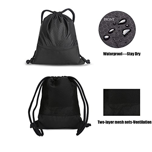 Double Sturdy Green Drawstring Bag With Pockets Waterproof | For Gym Sports & Workout Gear | Large Capacity String Backpack | 8 Colors