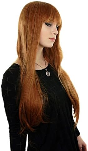 Prettyland C1109 - Long Hair Wig 75cm Straight Hair with Straight Bob Bangs - Natural Orange Brown, Orange-Brown