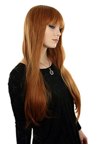 Prettyland C1109 - Long Hair Wig 75cm Straight Hair with Straight Bob Bangs - Natural Orange Brown