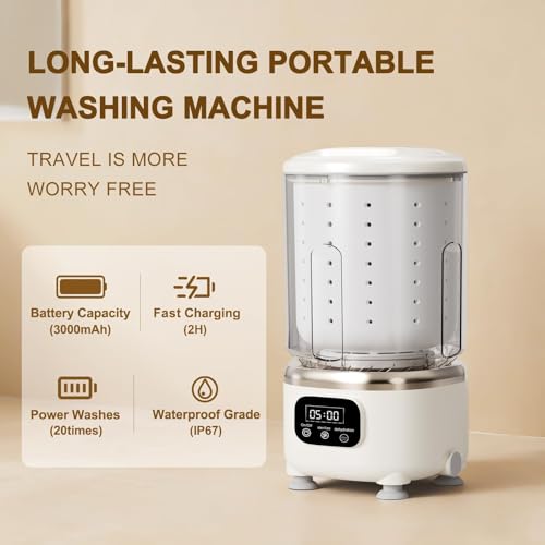 Mini Washing Machine with Dryer Portable, 2L Underwear Washer, Rechargeable Wireless Washing-Machine, Laundry Cup for Bra, Underwear, Socks (Beige)