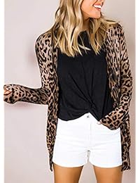 Minclouse - Cárdigan de manga larga con estampado de leopardo para mujer, con bolsillo