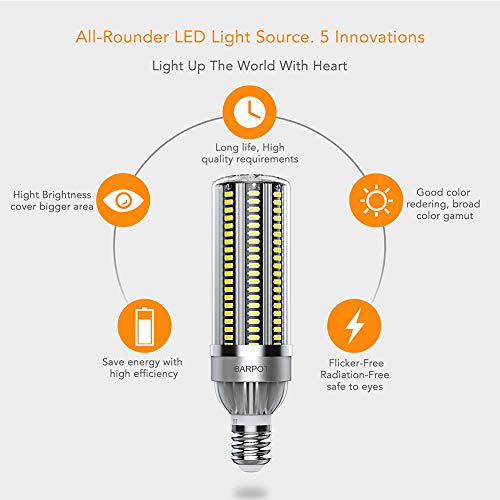 BARPOT LED Corn Bulb - 54Watt(450 Watt Equivalent) 6200 Lumen 6500K Cool Daylight,E26 to E39 Mogul Base Adapter,for Large Area Lighting Outdoor Indoor Garage Warehouse High Bay Barn Backyard and More