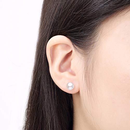 JYX Pearl 925 Sterling Silver Earrings Natural Button White Cultured Freshwater Pearl Stud Earrings for Women AAA Quality - Thumbnail 5