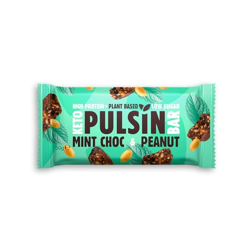 Pulsin - Keto Protein Bars - Mint Choc - 50g x18 - 12.7g Protein, 16.0g Fat, 8.5g Carbs - Gluten Free, Plant Based, Palm Oil Free & Dairy Free Snack Bar
