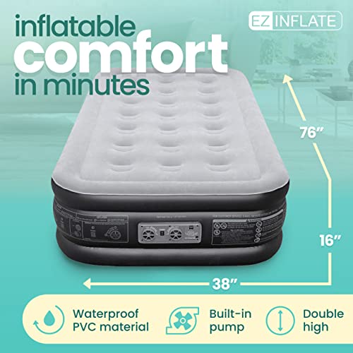 EZ Inflate Air Mattress with Built in Pump Twin Size DoubleHigh
