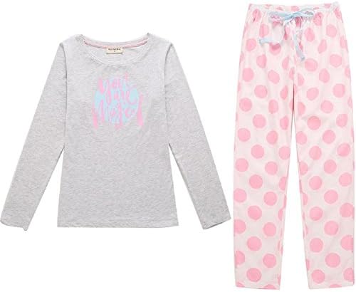 DMMSS Ladies Cute Printed Sleepwear Pure Cotton Long Sleeve Wave Pajamas Set , figure color , m
