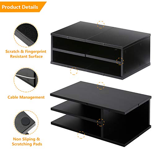5Rcom Printer Stand Dual Computer Tabletop Monitor Stand Risers with Storage,Black Multifunctional Desktop Organizer/Shelf - Thumbnail 3