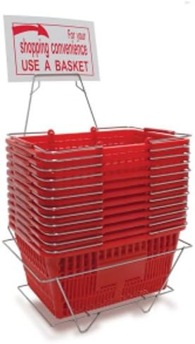 Pack of 12 Red Shopping Baskets Set with Stand 8 1/2" H x 11 7/8" W x 16 5/8" L