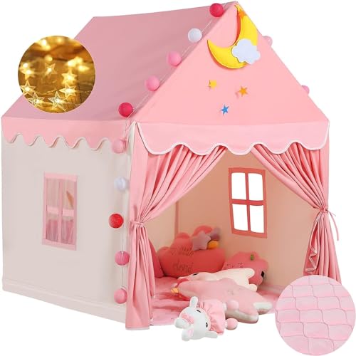 CENXI Kids Play Tent ，with Rug for Girls Large Fairy Playhouse for Kids Princess Castle Tent Gift Toys for Girl Toddler Children Play House (Pink moon)