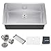 VAPSINT Commercial Durable Real 30 Inch Farmhouse Handmade Stainless Steel 18 Gauge Undermount Single Bowl Stainless Steel Kitchen Sinks, Satin Kitchen Sink with Strainers and Grid
