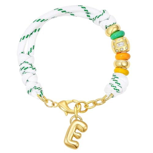 KissYan Initial Rope Bracelet, Removable Bubble Letter Charm, White E at Amazon