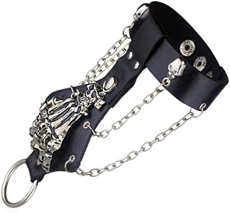 dryujdytru Punk Rock Gothic Skeleton Skull Hand Glove Chain Link Bangle Leather Bracelet for Birthday, Valentine's Day, Anniversary