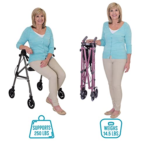 Able Life Space Saver Rollator, Lightweight Folding Mobility Rolling Walker for Seniors and
