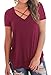 Niashot Crisscross Tops For Women Loose Fit Casual Blouse Tops Wine XL