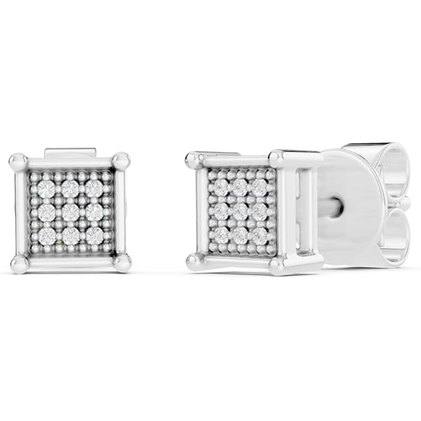 Dazzlingrock 0.05ct Round White Diamond Stud Earrings - Platinum Plated Sterling Silver (Unisex, 4.8mm)