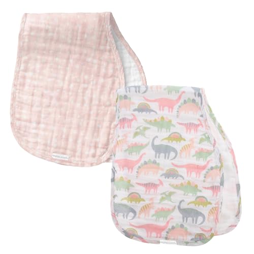 Stephen Joseph, Muslin Baby Burp Cloths, 2-Pack 100% Cotton,Burp Cloth for Baby Boys and Girls, Pink Dino