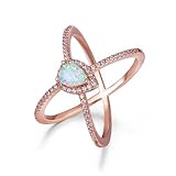 OPALBEST 18K Gold Plated Opal Criss Cross X Ring for Women