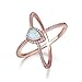 OPALBEST Ideas Criss Cross Rose Gold Plated Ring with White Pear Shaped Opal for Women and Girls