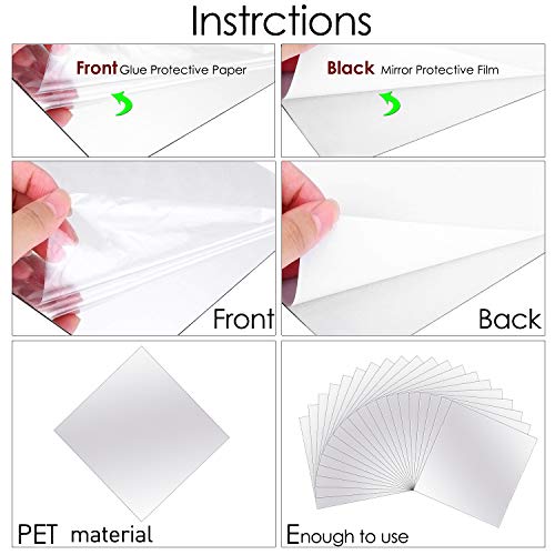 20 Pieces Mirror Sheets Adhesive Mirror Tiles 6 x 6 Inch Adhesive