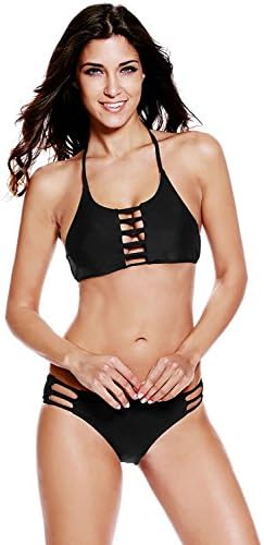 LOVSY Women's Bathing Suit Two Piece Halter Bikini Set Tankini Swimsuit