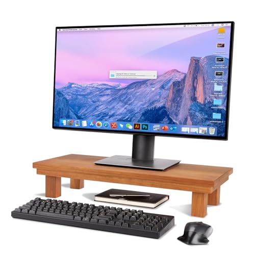Photo 1 of Bulete Cherry Wood Monitor Riser for Desk, 24 Inch Desktop Computer Screen Stand, Wider Desk Shelf Organizer Riser for Computer/Laptop/PC/Printer/TV