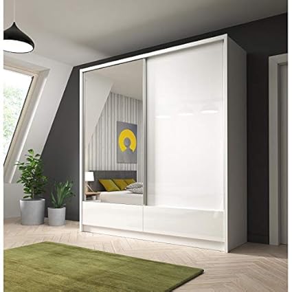 Aria I Sliding 2 Doors Mirrored Wardrobe With Drawers In Matt