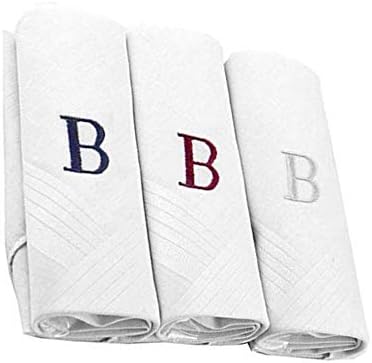 Men's 3 Pack 100% Cotton Monogrammed Handkerchiefs Initial Letter Hanky