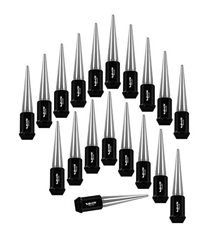 14x1.5 VMS Racing 20PC 112mm Cold Forged Steel LUG NUTS with CHROME Extended SPIKES in CNC Aluminum for Ford Mustang I4 V6 V8 GT GT350 Coyote Voodoo EcoBoost 2015-2017 with 5 lug wheel pattern
