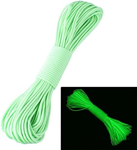 Luminous Braid Polyester Cord Glow in the Dark (25ft, 9 Strand, 550 lb.), Feskin Breaking Strength Survival Cordage for Clothesline, Climbing, Camping, Night Fishing