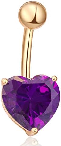 HJLjairlr 316L Surgical Steel Cubic Zirconia Belly Ring With Heart Shaped10mm CZ Body Piercing Jewelry (gold Purple)