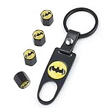 INCART Universal Steel (4pcs) Car Tire Valve Stem Air Caps Cover + (1pcs) Keychain Fashion Style Cool Batman Black