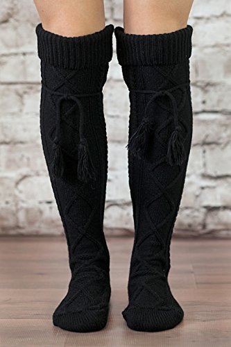 Tie Boot Socks Women's Tall Alpine Boutique Socks Brand by Modern Boho Black
