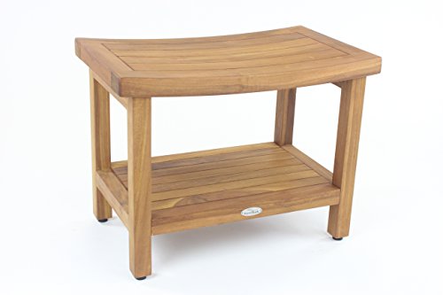 (Fully Assembled) AquaTeak Patented 24" Sumba Teak Shower Bench with Shelf