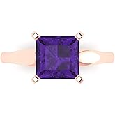 Clara Pucci 14K Solid Rose Gold 2.5 ctw Amethyst Solitaire Ring for Women | Anniversary, Birthday Gift | 7.5mm Princess Cut