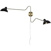 Ahaloye Black and Gold Plug in Wall Sconce, 2-Light Swing Arms Wall Lamp with Plug Cord Big Wall Mount Lighting Fixture for L