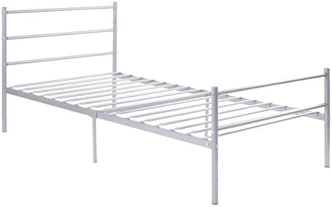 silver Twin Size Metal Bed Frame Platform 6 Legs Headboards Furniture Bedroom