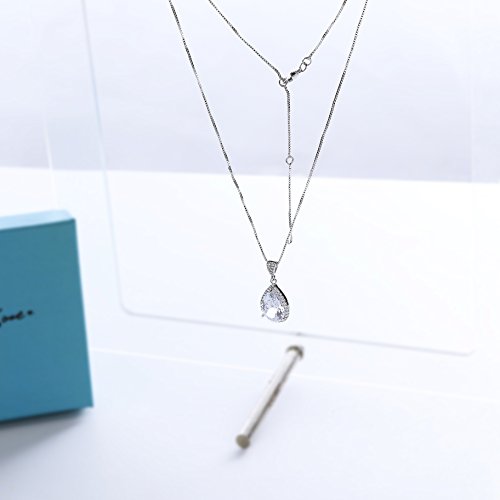 Crystal Jewelry Set for Women - AMYJANE Charming Pear-Shape Sterling Silver Full Cubic Zirconia Bridal Pendant Necklace Dangle Earrings Set