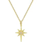 Cykdohy Dainty Rhinestone North Star Pendant Necklace for Women Men Gold Plated Fashion Shiny Cubic Zirconia Celestial Charm Adjustable Chain Choker Clavicle Crystal Statement Trendy Jewelry Gifts