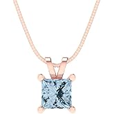 Clara Pucci 14K Rose Gold Plated Solitaire 16" Box-Chain Necklace - Sterling Silver 2.5ct Princess Cut Aquamarine Pendant