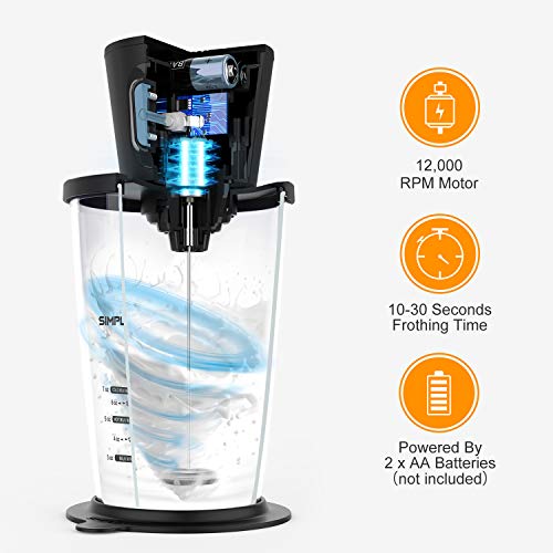 SIMPLETASTE Electric Milk Frother with Pitcher, Hands-free Battery Powered Foam Maker for Nespresso, Cappuccino and Coffee, 2 AA Batteries (Not Included), Black