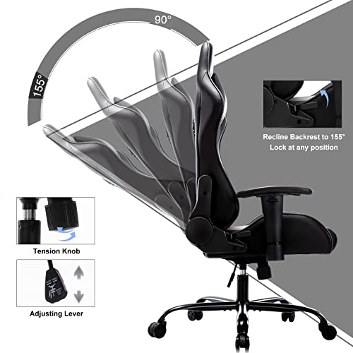 Reclining Gaming Chair Adjustable Back Angle and Arms High Back PU