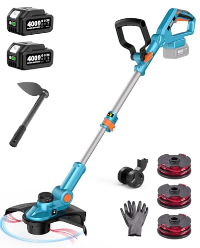 Seesii 21V Brushless 13" Electric Weed Wacker Cordless String Trimmer and Wheeled Edger with 2 x 4.0Ah Battery, Telescopic Pole (42"-56"), Auto-Feed, Ultra-Lightweight for Yard/Lawn