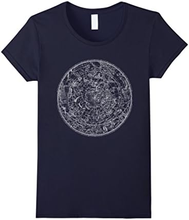 Women's Constellation Vintage North Sky Map Star Chart Space T Shirt Medium Navy